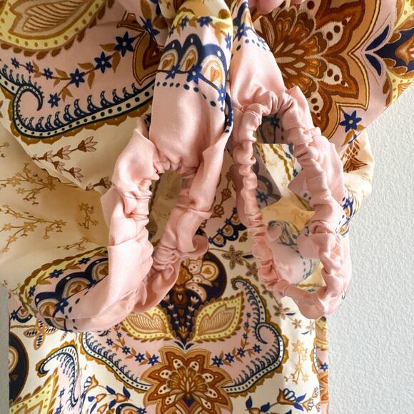 Farm Rio Boho Paisley Midi Dress Beige Long Sleeve Size Medium NWT - Picture 8 of 13